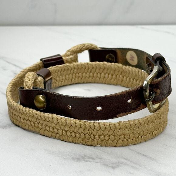Vintage Womens Brown Leather Rope Stretch Belt Medium (M) ✨ - Picture 5 of 10